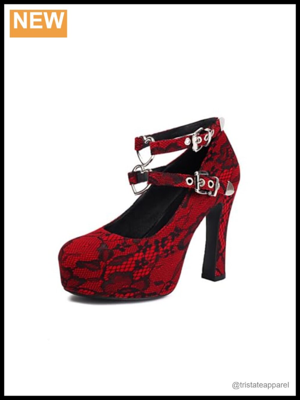 Mary Jane Platform Pump Block High Heels Double Heart Ankle Straps Synthetic